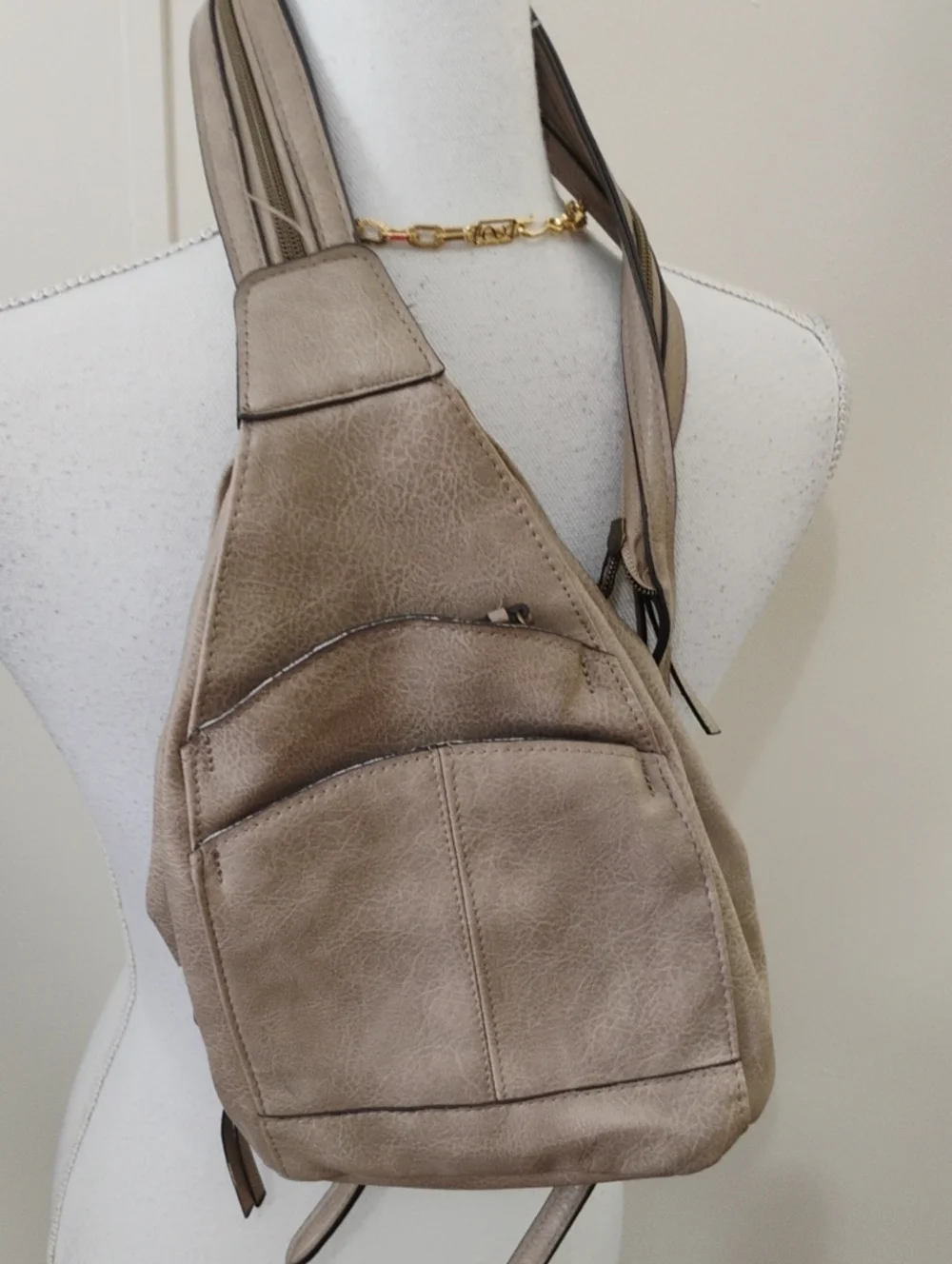 Girls Neutral Taupe Leather Sling Bag - Unbranded